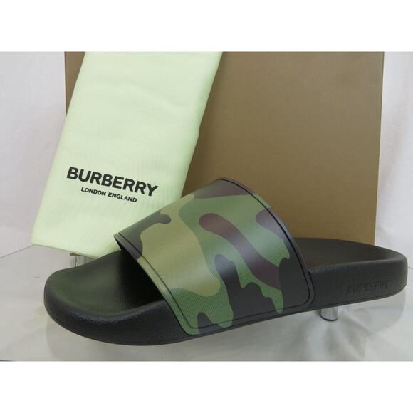 BURBERRY FURLEY GREEN RUBBER CAMOUFLAGE LETTERING LOGO SANDAL SLIDES 44 US 11 - Picture 10 of 12